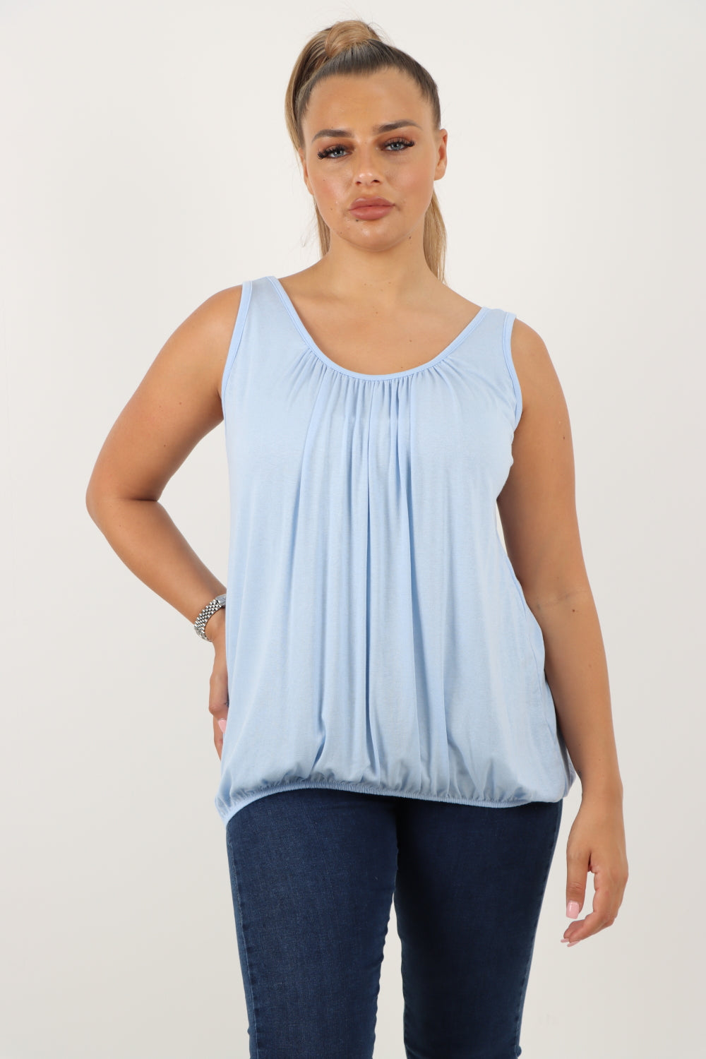 Italian Plain Basic Elasticated Hem Vest top