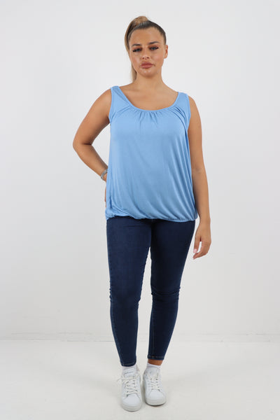 Italian Plain Basic Elasticated Hem Vest top