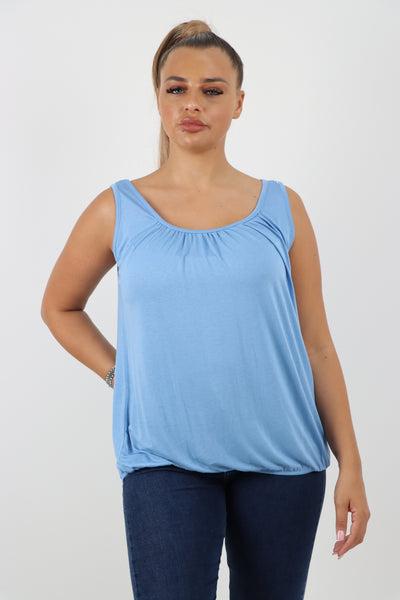 Italian Plain Basic Elasticated Hem Vest top