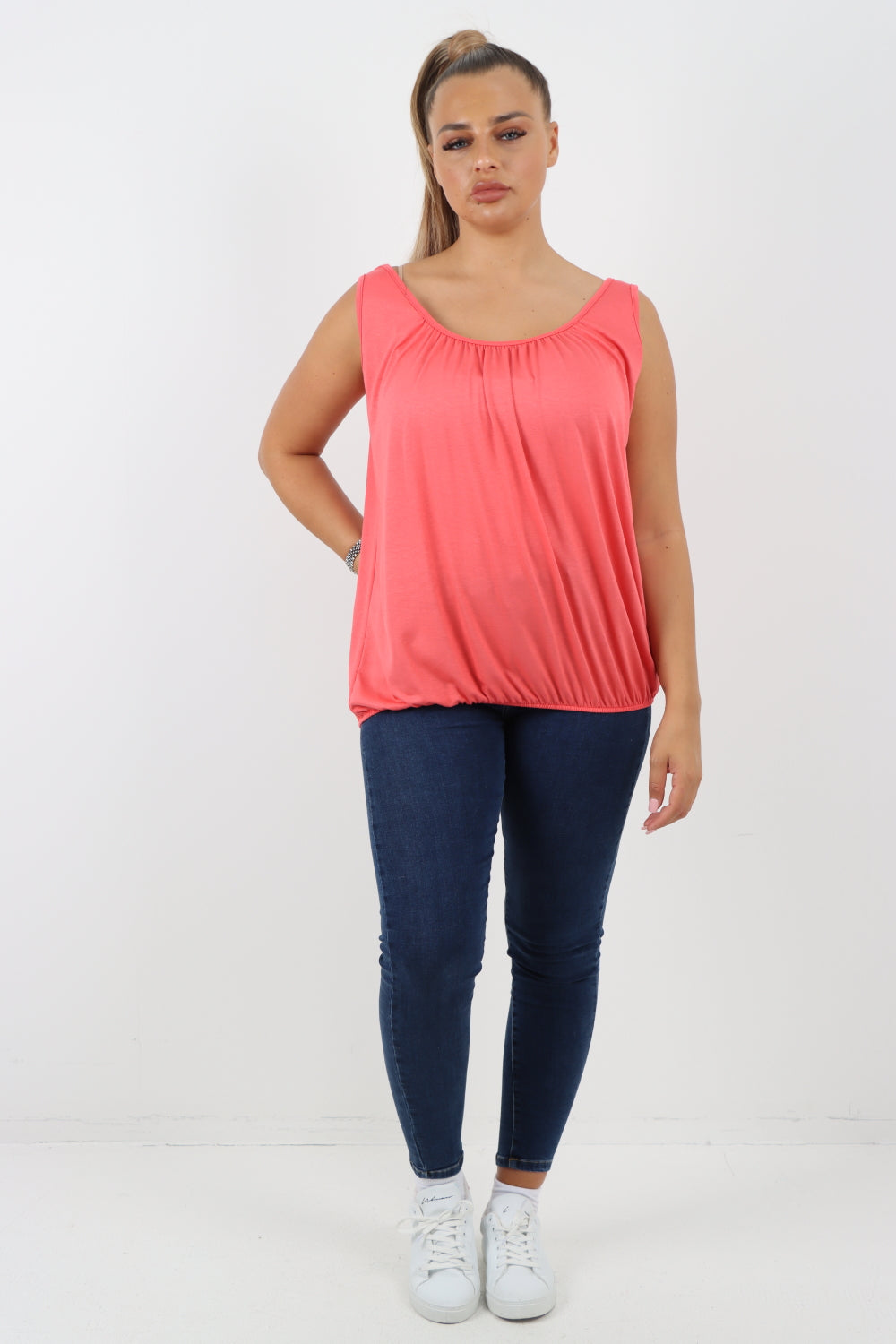 Italian Plain Basic Elasticated Hem Vest top