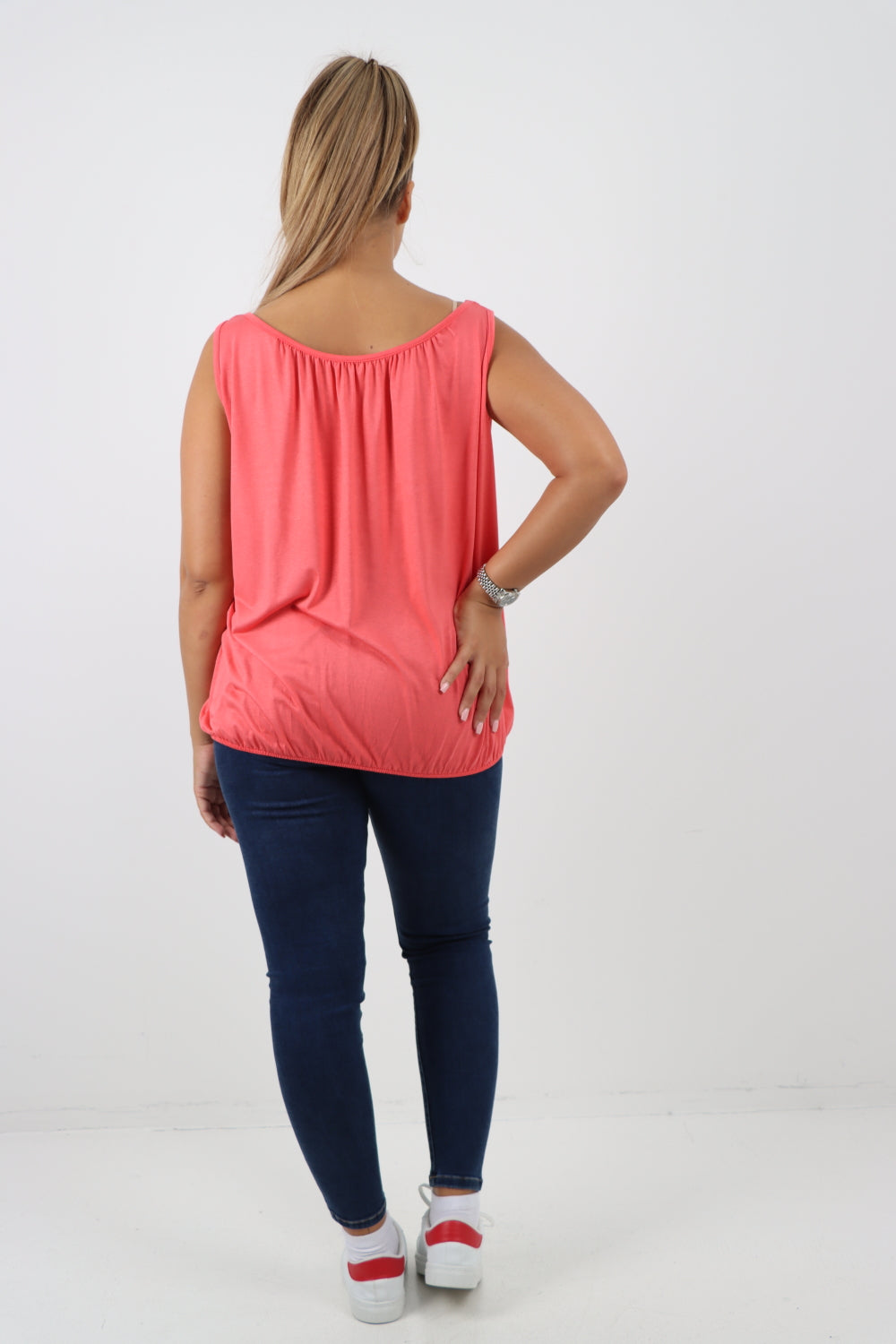 Italian Plain Basic Elasticated Hem Vest top