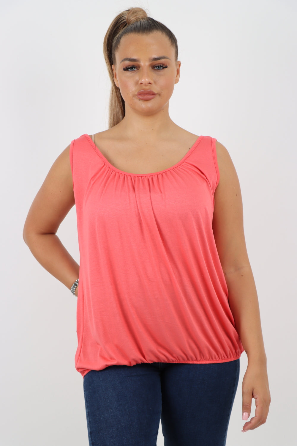 Italian Plain Basic Elasticated Hem Vest top