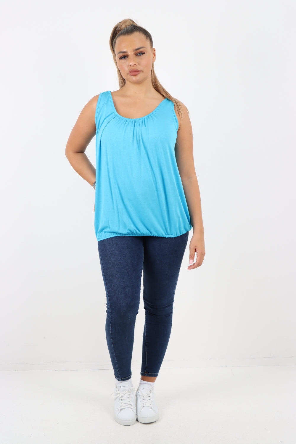 Italian Plain Basic Elasticated Hem Vest top