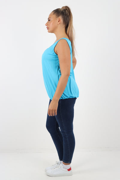 Italian Plain Basic Elasticated Hem Vest top