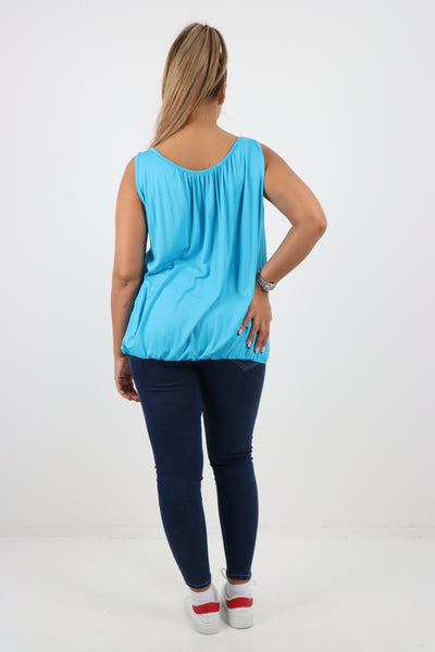 Italian Plain Basic Elasticated Hem Vest top