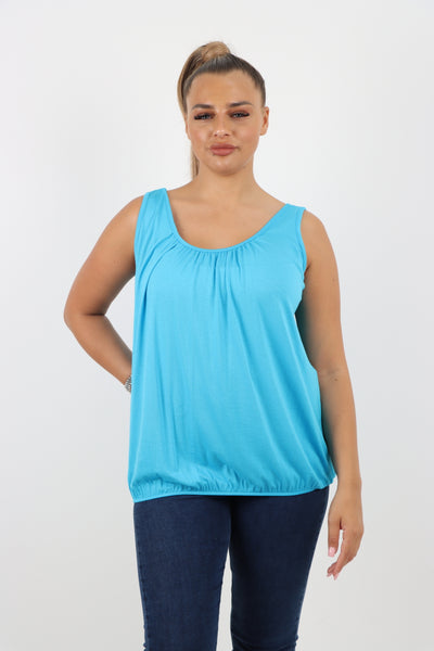 Italian Plain Basic Elasticated Hem Vest top