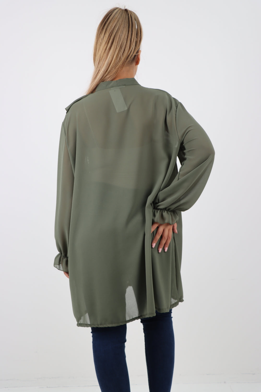 Italian Ruffle Elasticated Long Sleeve V Neck Blouse Tunic Top