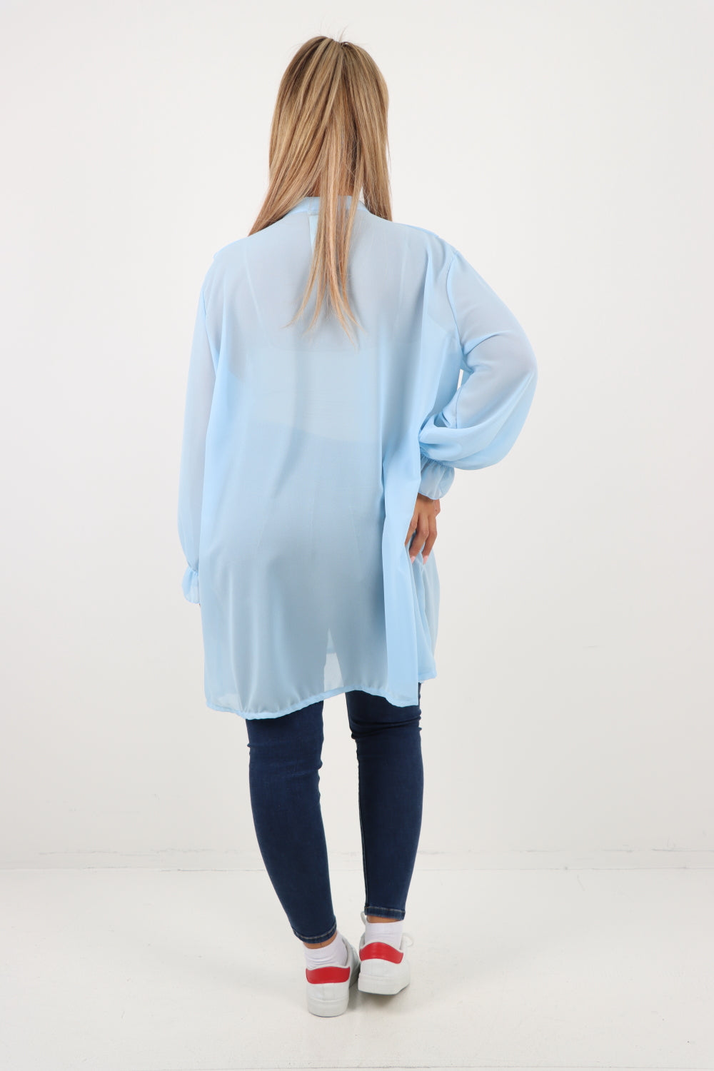 Italian Ruffle Elasticated Long Sleeve V Neck Blouse Tunic Top