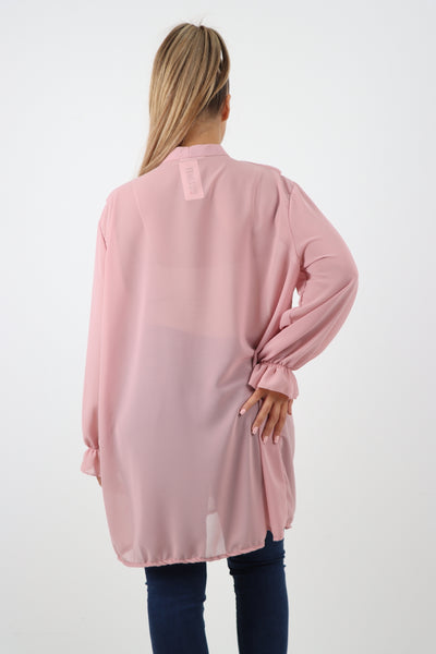 Italian Ruffle Elasticated Long Sleeve V Neck Blouse Tunic Top