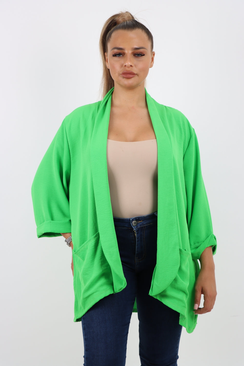 Italian 3/4 Sleeve Open Front  Lightweight Jacket