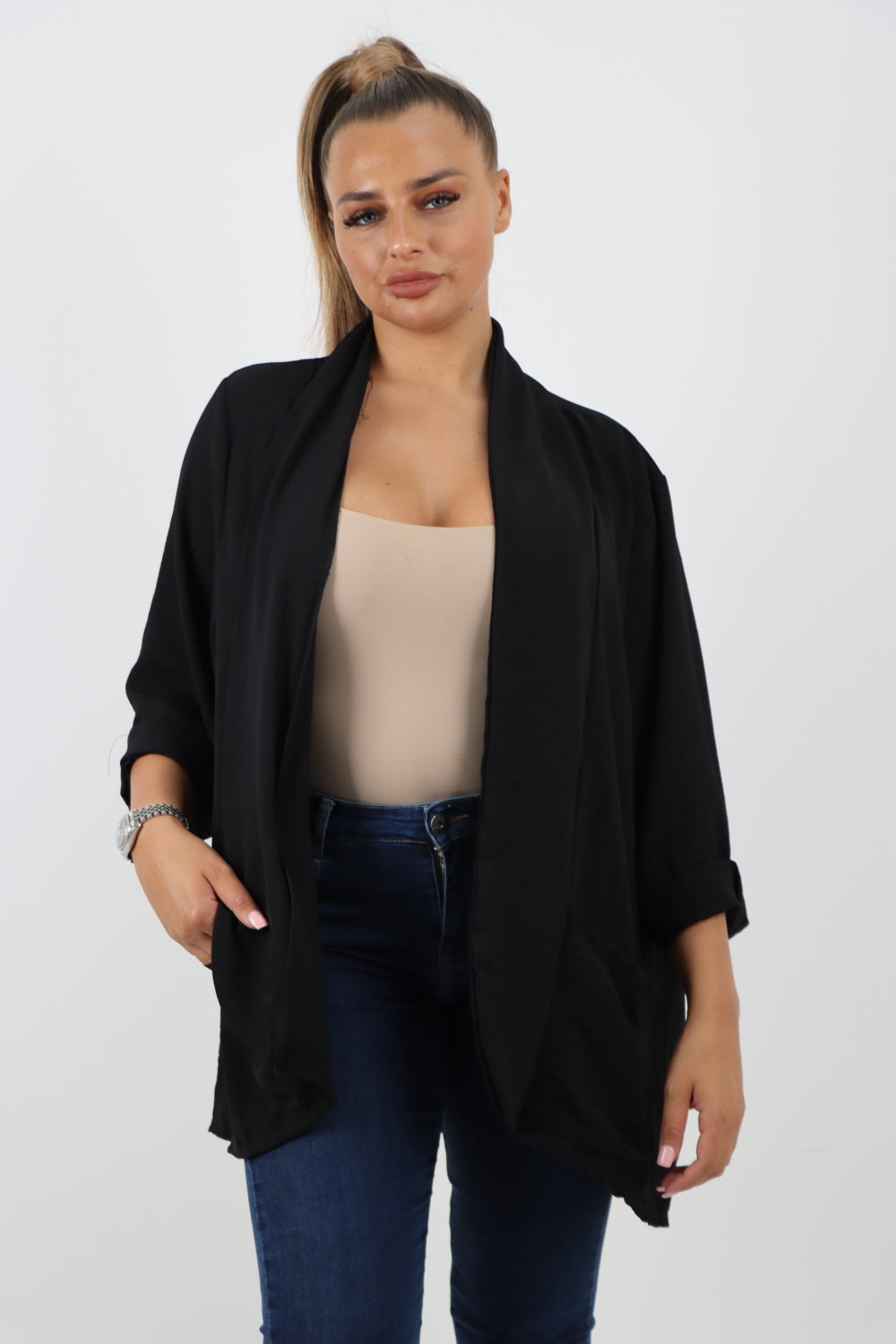 Italian 3/4 Sleeve Open Front  Lightweight Jacket