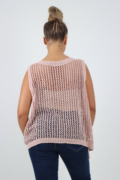 Italian Crochet Drawstring Pull Tie Vest Top