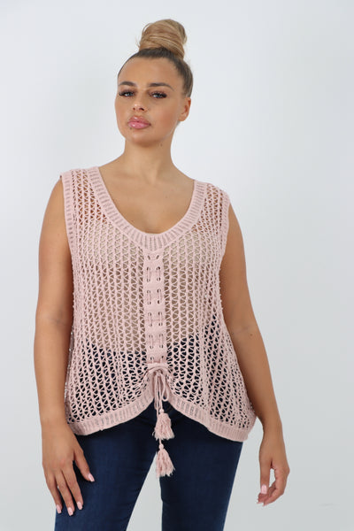 Italian Crochet Drawstring Pull Tie Vest Top