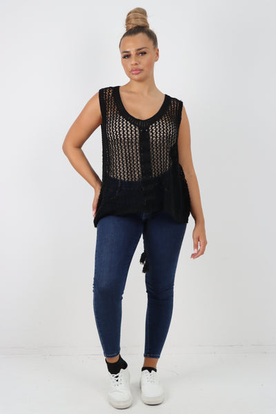 Italian Crochet Drawstring Pull Tie Vest Top