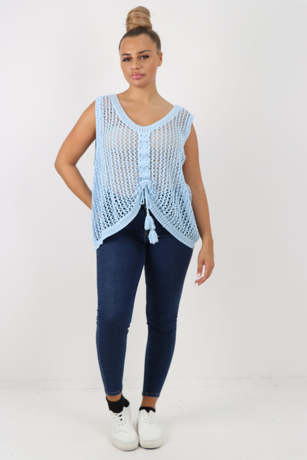 Italian Crochet Drawstring Pull Tie Vest Top