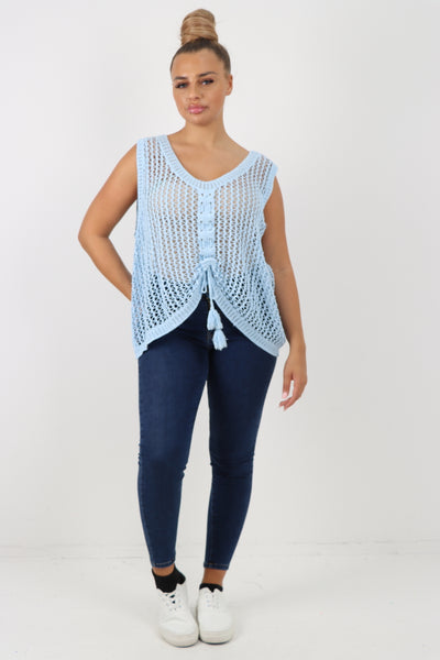 Italian Crochet Drawstring Pull Tie Vest Top