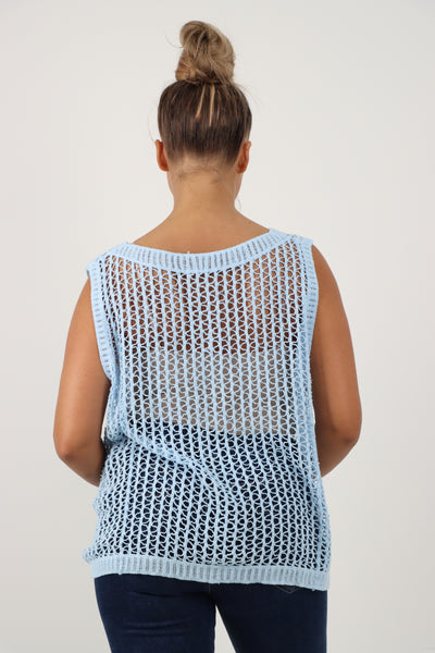 Italian Crochet Drawstring Pull Tie Vest Top