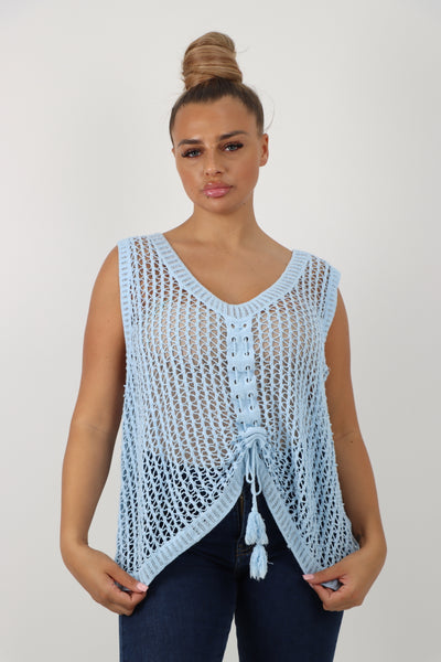 Italian Crochet Drawstring Pull Tie Vest Top