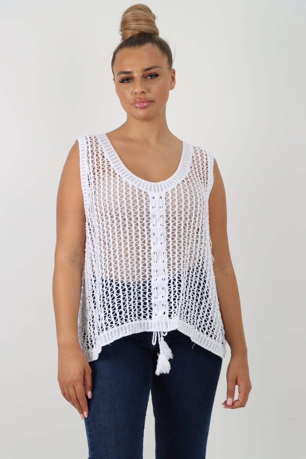 Italian Crochet Drawstring Pull Tie Vest Top