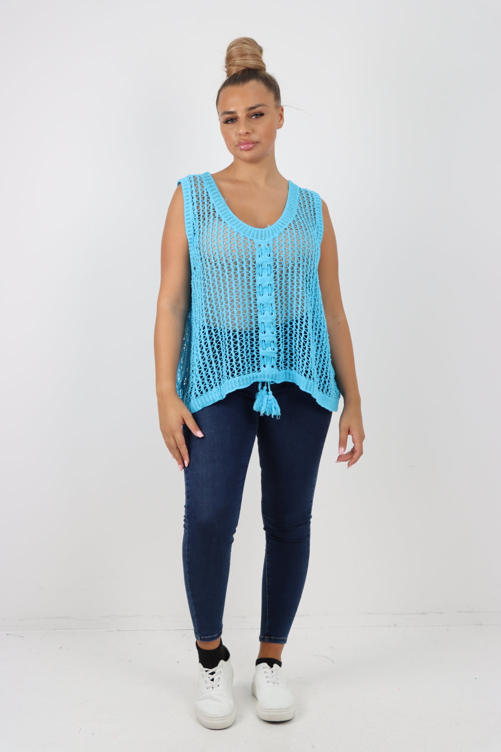 Italian Crochet Drawstring Pull Tie Vest Top