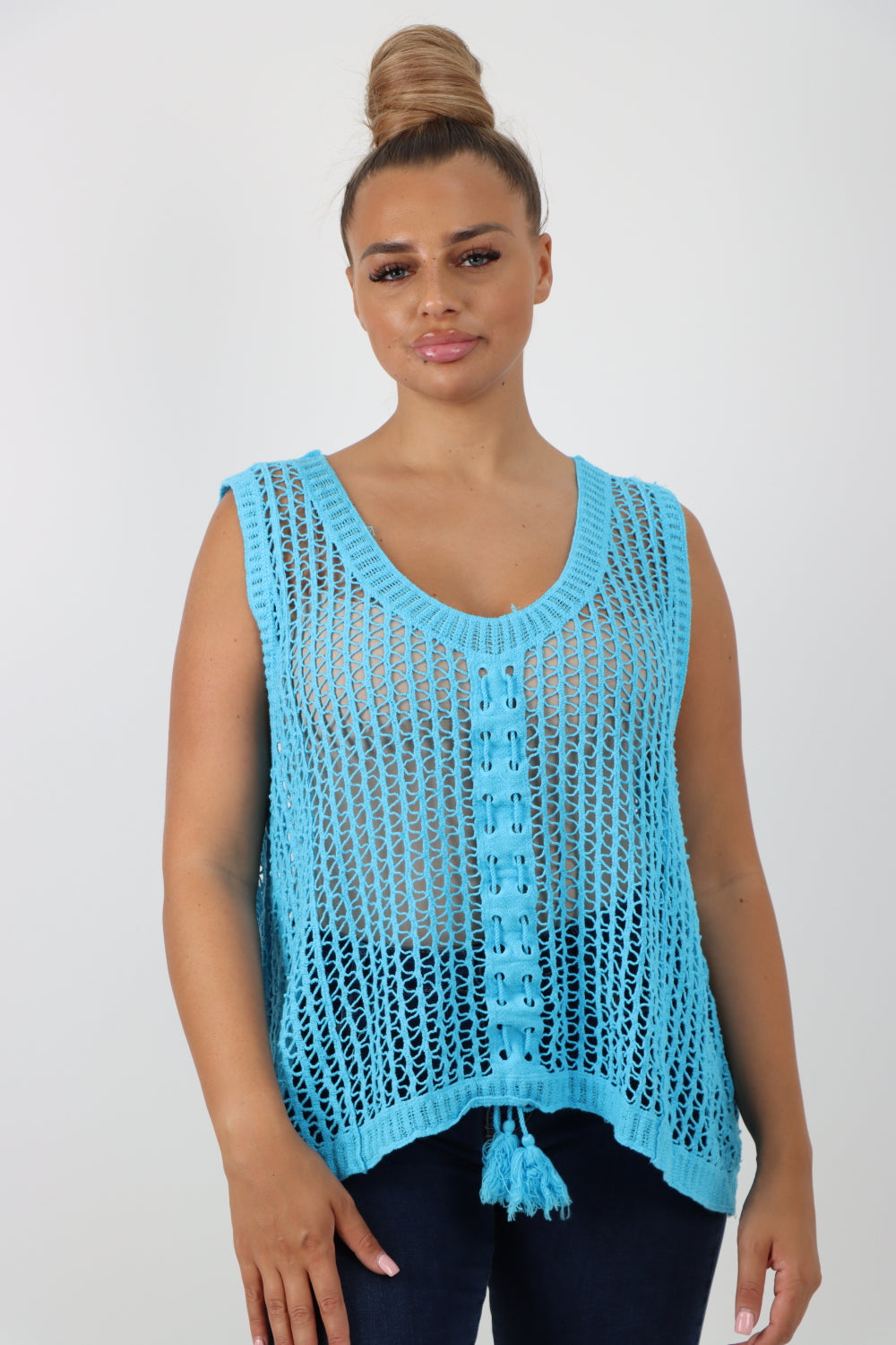 Italian Crochet Drawstring Pull Tie Vest Top