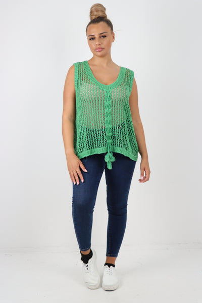 Italian Crochet Drawstring Pull Tie Vest Top