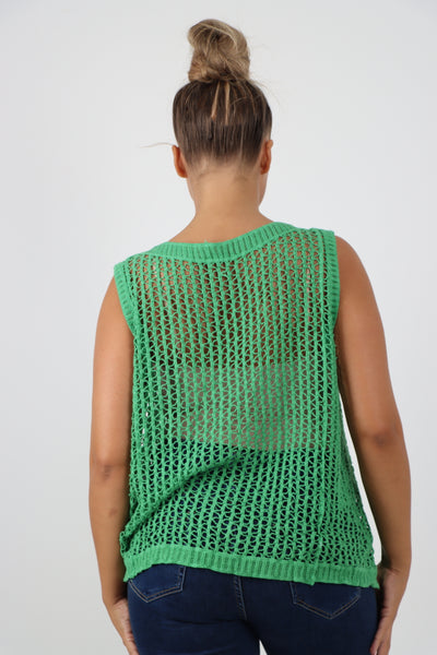 Italian Crochet Drawstring Pull Tie Vest Top