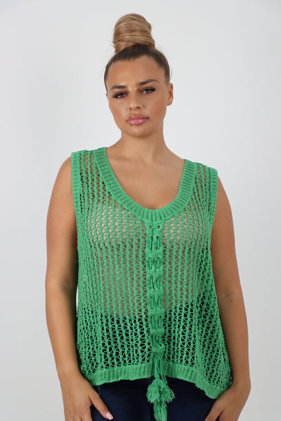 Italian Crochet Drawstring Pull Tie Vest Top