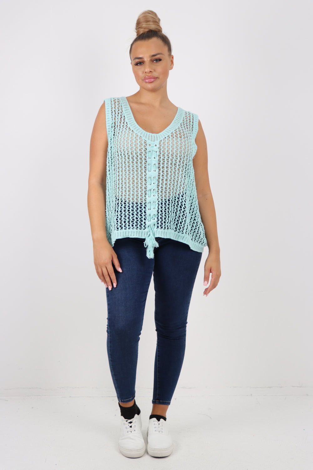 Italian Crochet Drawstring Pull Tie Vest Top