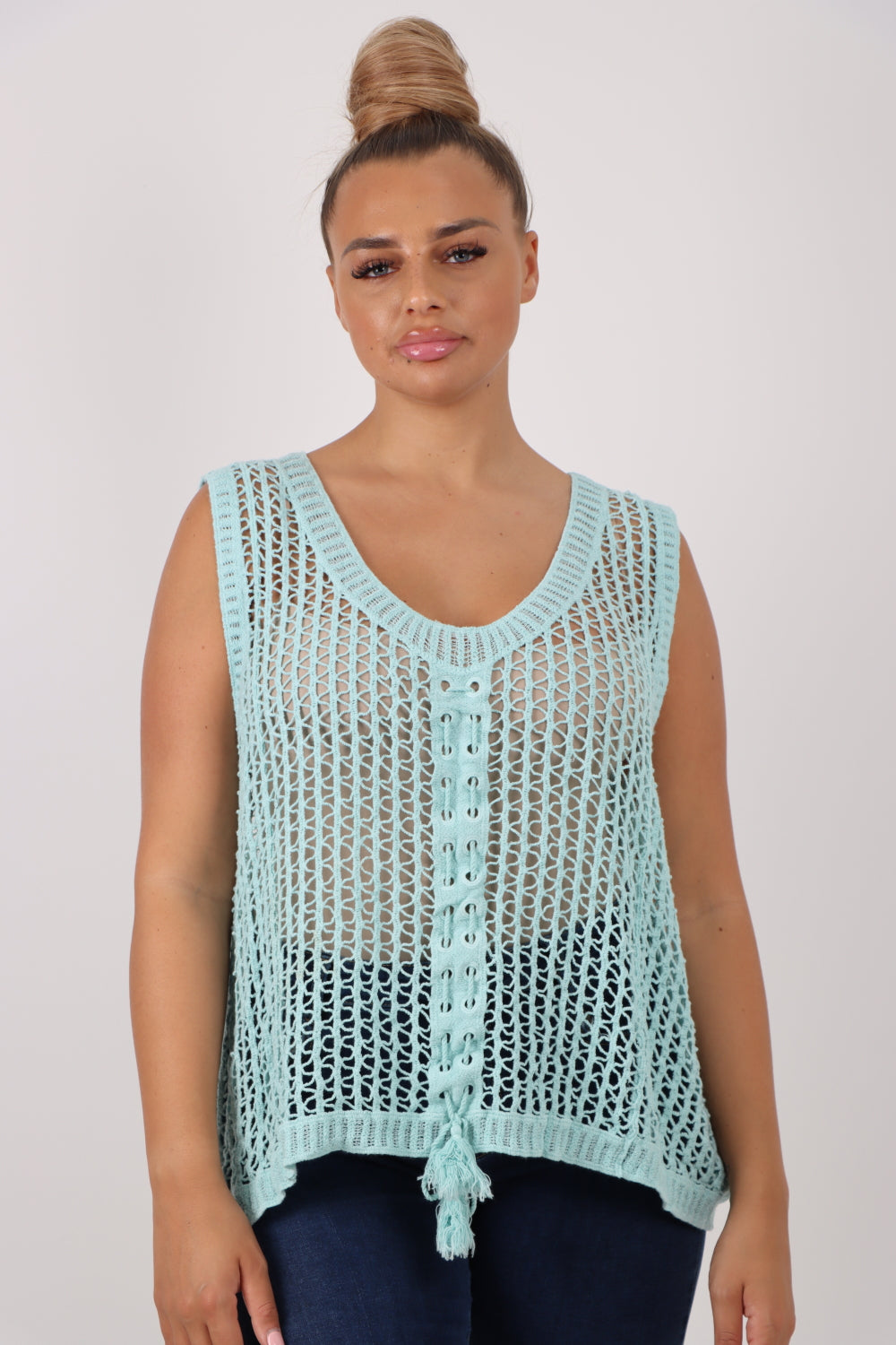 Italian Crochet Drawstring Pull Tie Vest Top