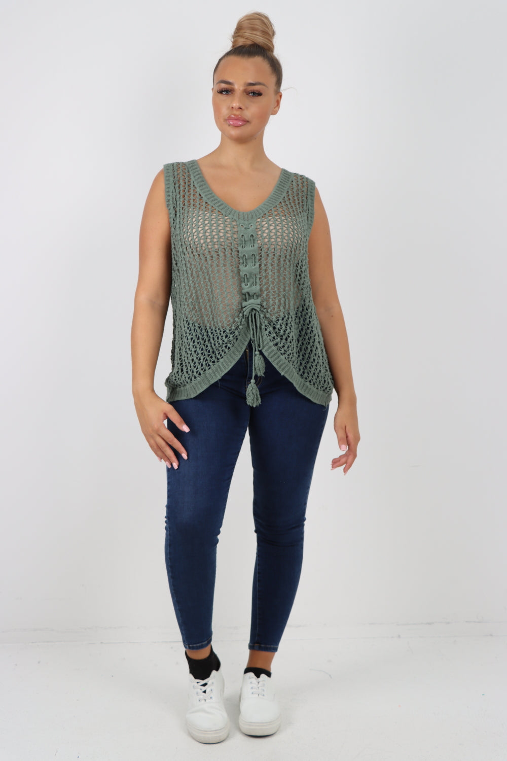 Italian Crochet Drawstring Pull Tie Vest Top