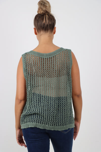 Italian Crochet Drawstring Pull Tie Vest Top