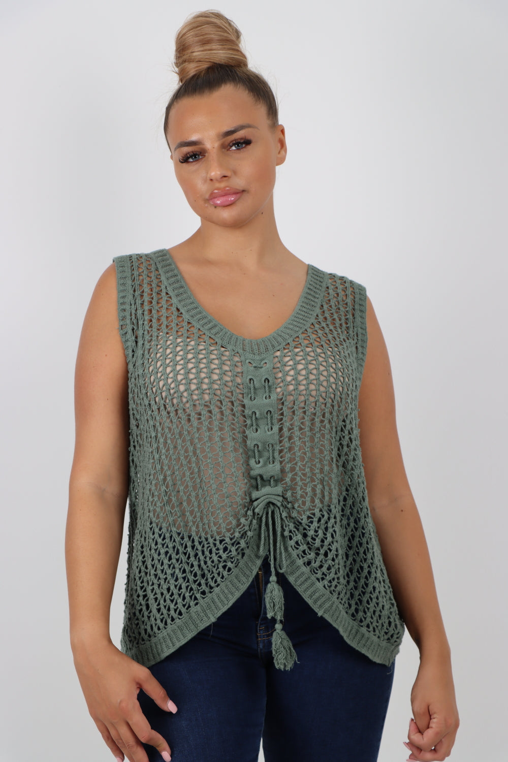 Italian Crochet Drawstring Pull Tie Vest Top