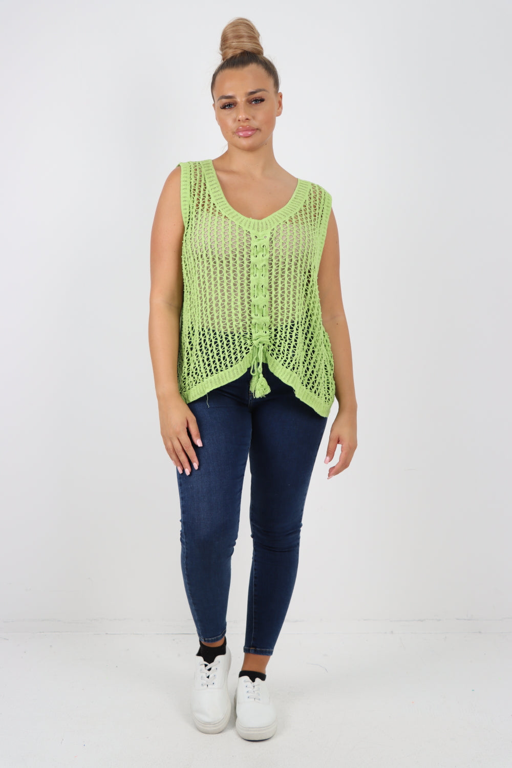 Italian Crochet Drawstring Pull Tie Vest Top