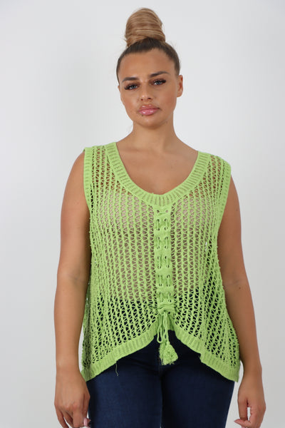 Italian Crochet Drawstring Pull Tie Vest Top