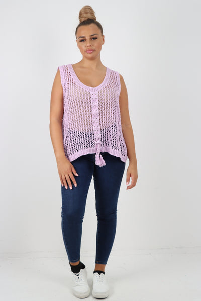 Italian Crochet Drawstring Pull Tie Vest Top