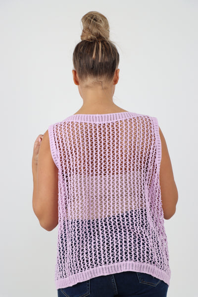 Italian Crochet Drawstring Pull Tie Vest Top