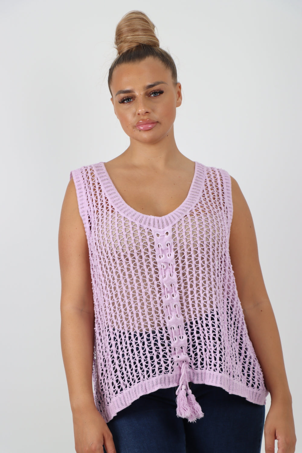 Italian Crochet Drawstring Pull Tie Vest Top