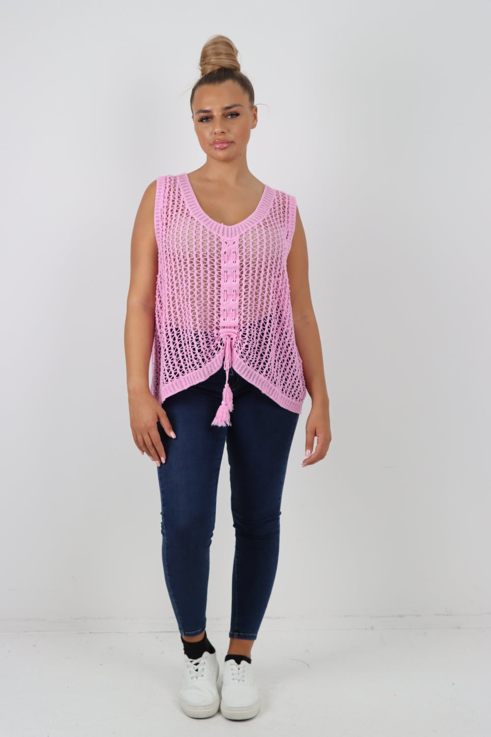 Italian Crochet Drawstring Pull Tie Vest Top