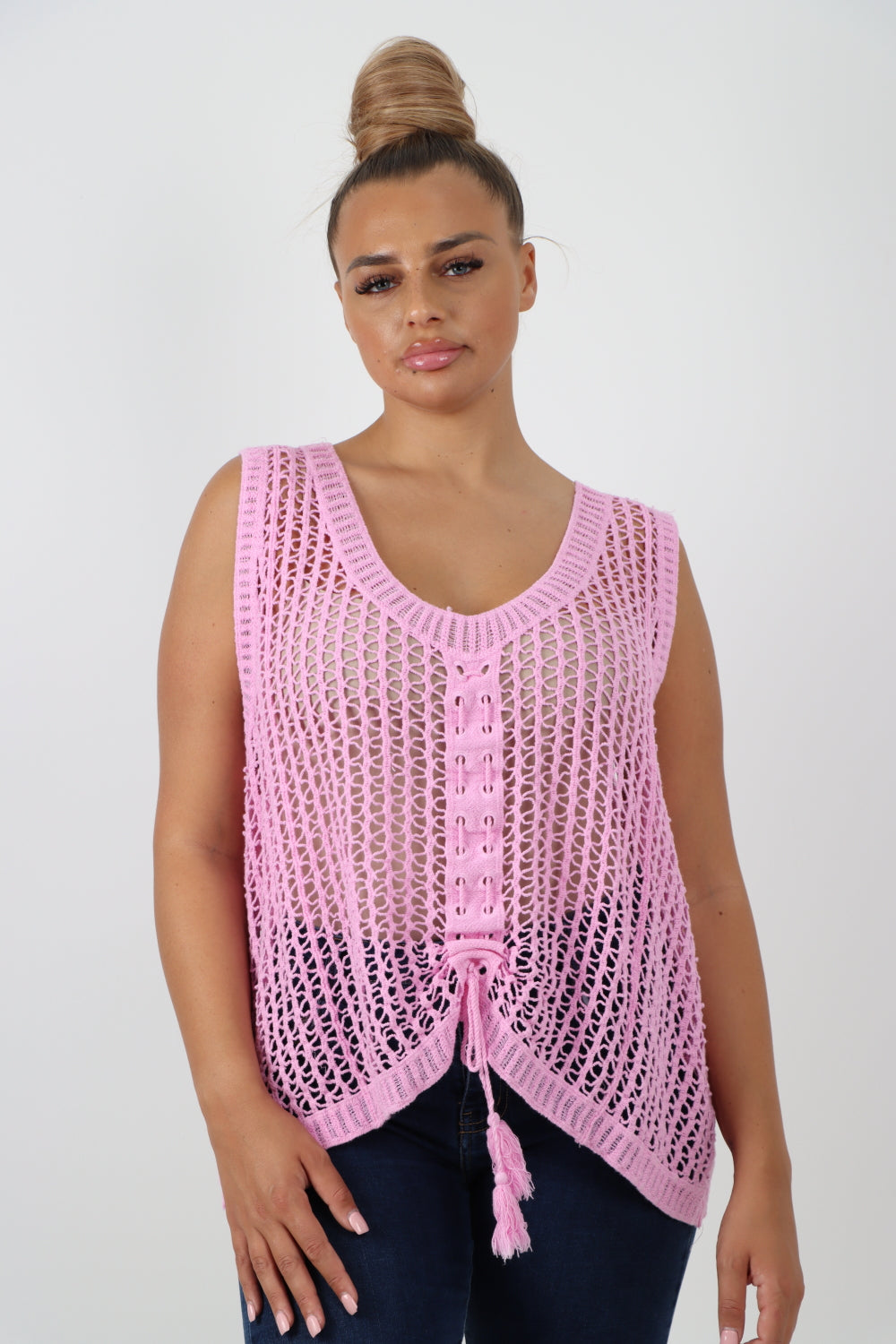 Italian Crochet Drawstring Pull Tie Vest Top