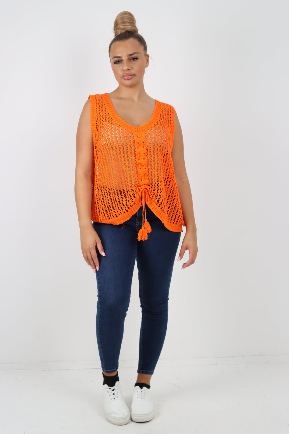 Italian Crochet Drawstring Pull Tie Vest Top