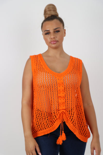 Italian Crochet Drawstring Pull Tie Vest Top