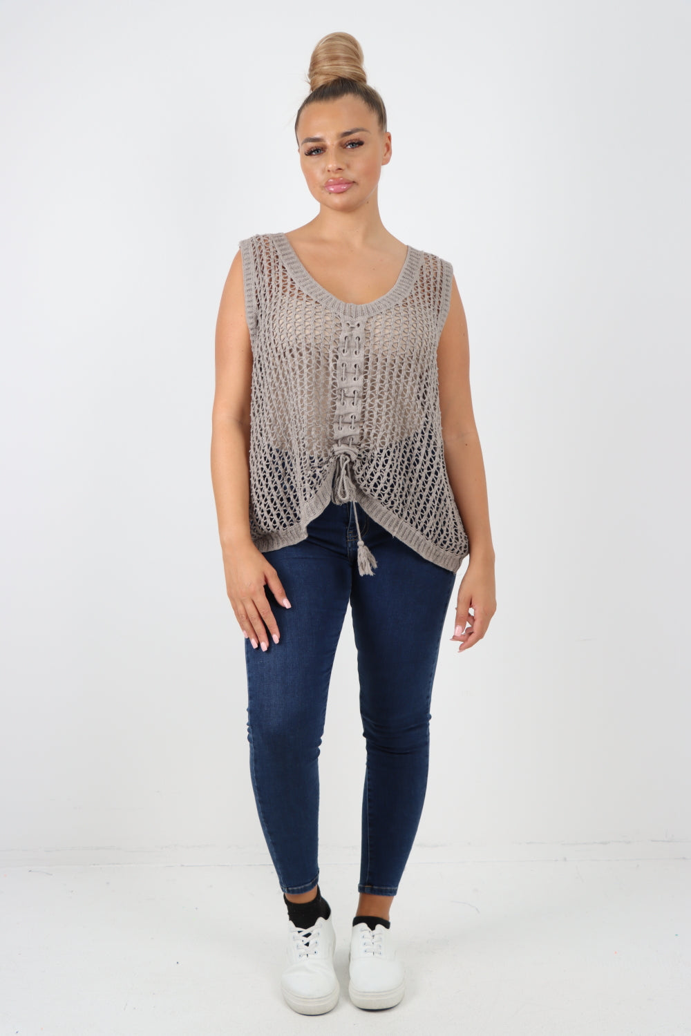 Italian Crochet Drawstring Pull Tie Vest Top