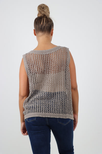 Italian Crochet Drawstring Pull Tie Vest Top