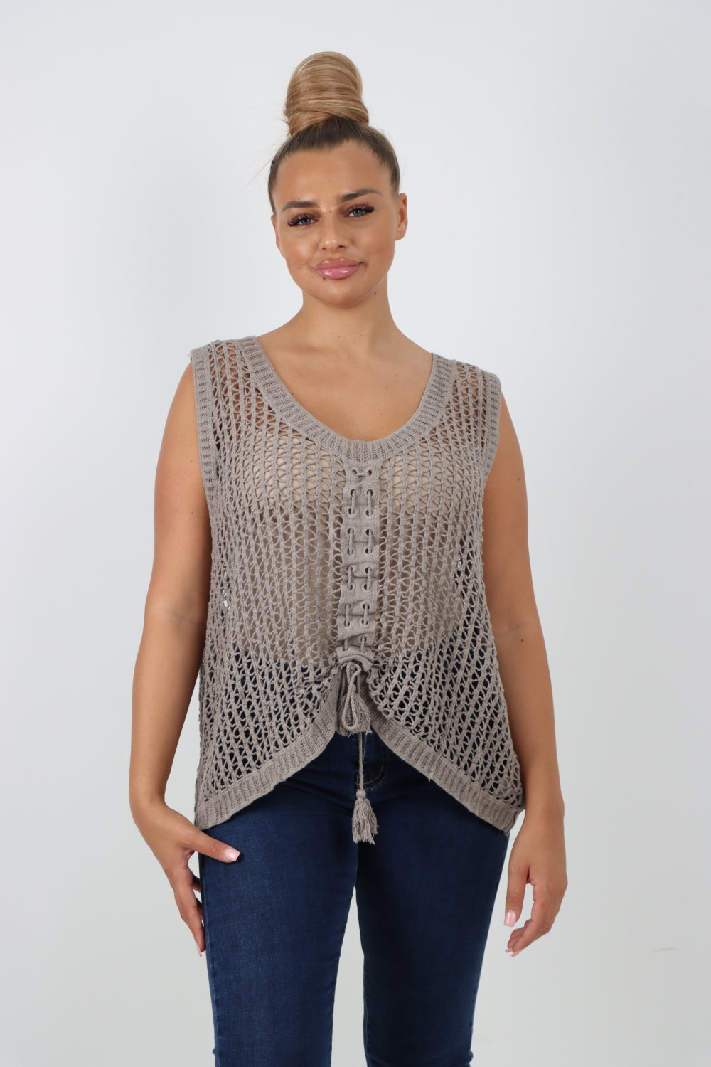 Italian Crochet Drawstring Pull Tie Vest Top