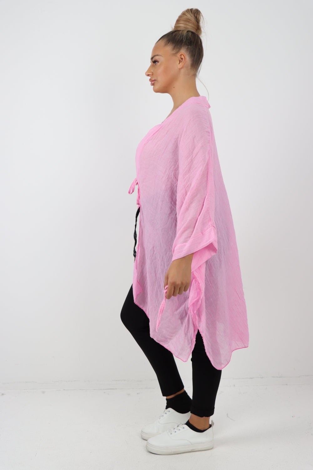 Italian Oversized Cotton Coverup Tie Front Kimono Top