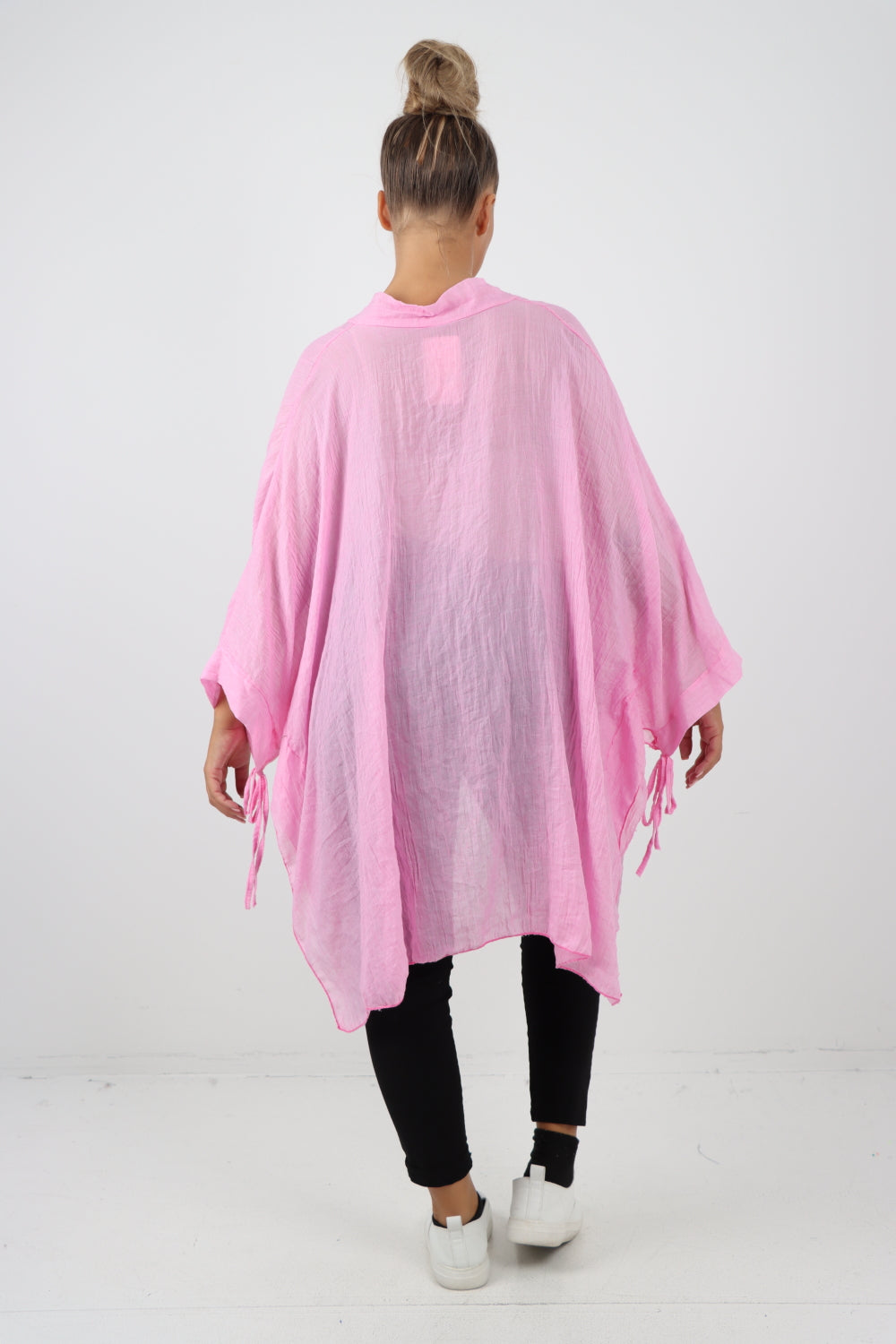 Italian Oversized Cotton Coverup Tie Front Kimono Top