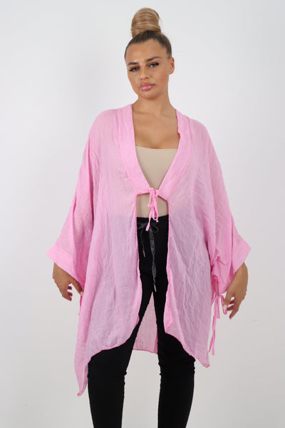 Italian Oversized Cotton Coverup Tie Front Kimono Top