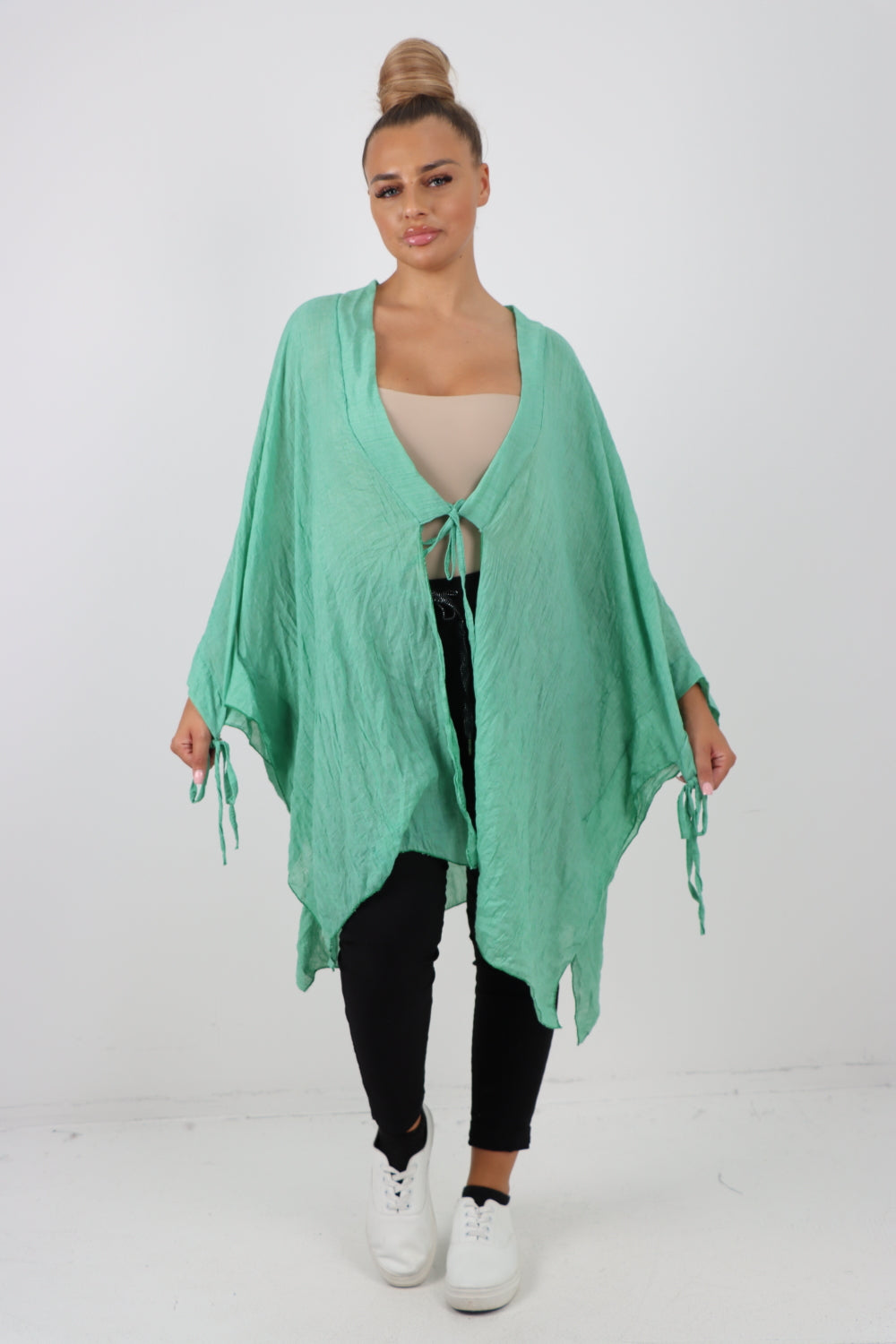 Italian Oversized Cotton Coverup Tie Front Kimono Top