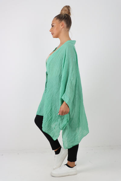 Italian Oversized Cotton Coverup Tie Front Kimono Top